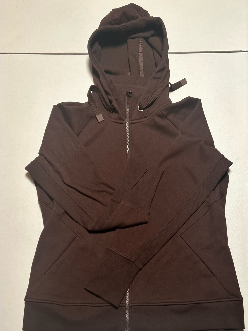 Athleta Long Brown Zip-Up Hoodie with Hood and Pockets - 1X